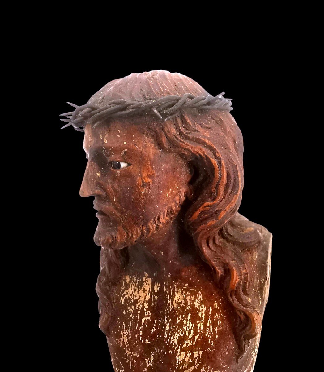 Christ Sculpture In Wood - Polychrome And Gilded Walnut - 16th Century Work-photo-6