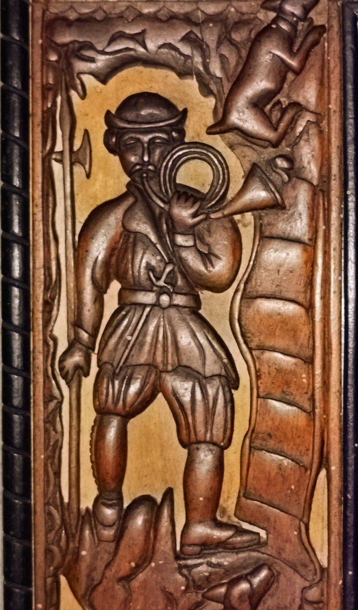 Miroir Bois Sculpté - Décor Scène De Chasse - Glace Trumeau XIX ème-photo-4