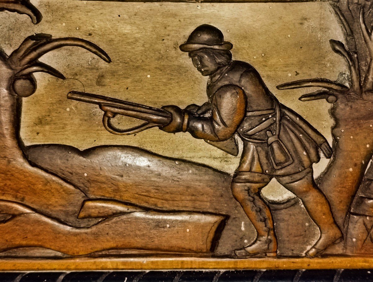 Miroir Bois Sculpté - Décor Scène De Chasse - Glace Trumeau XIX ème-photo-6