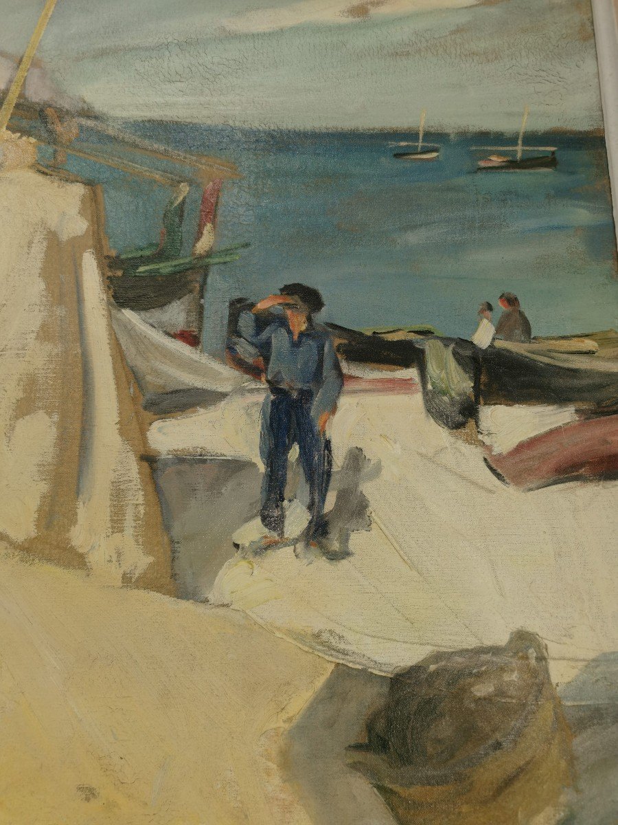 Hst Painting - Work Fisherman Scene 1935 - Artist René Jaudon "lozere48"-photo-3