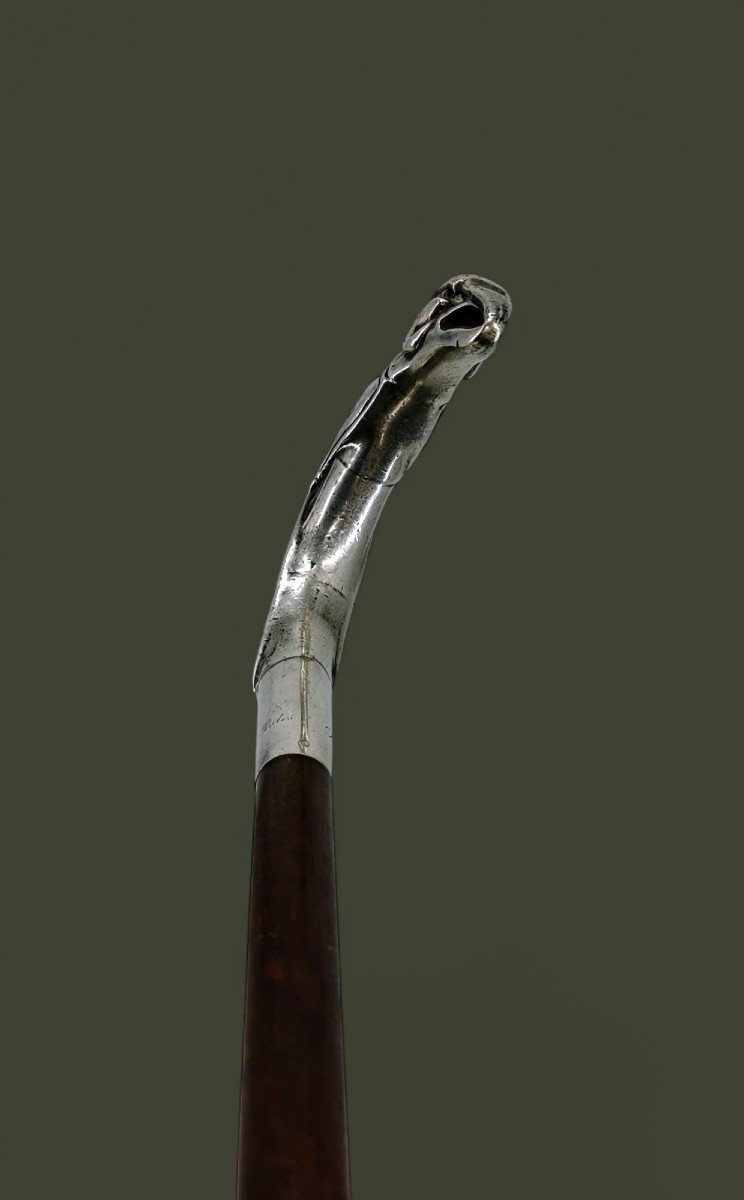 Canne De Dandy Art Nouveau - Argent Massif Sculpture Mante religieuse 1900-photo-3