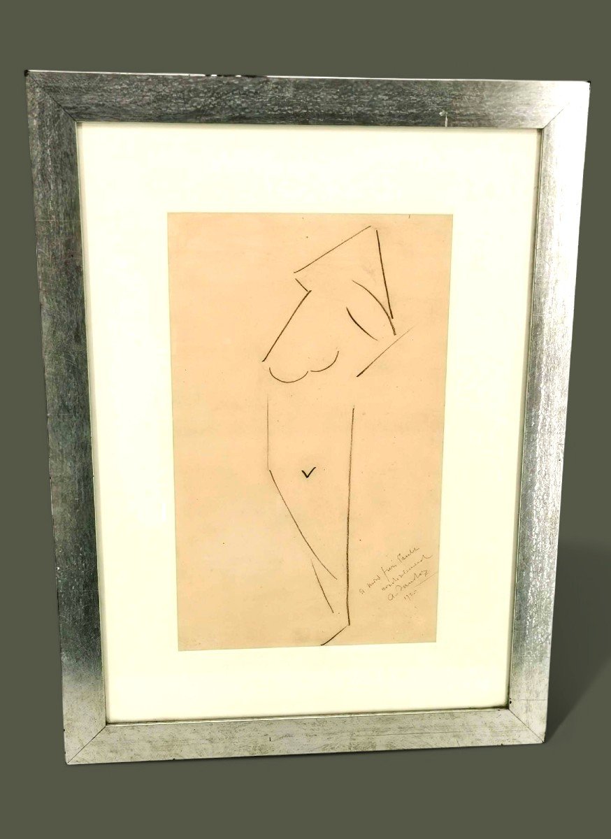 Tableau Dessin Post-Cubisme - Artiste Auguste Sandoz - Oeuvre Nu Mine De Plomb 1925 -photo-4