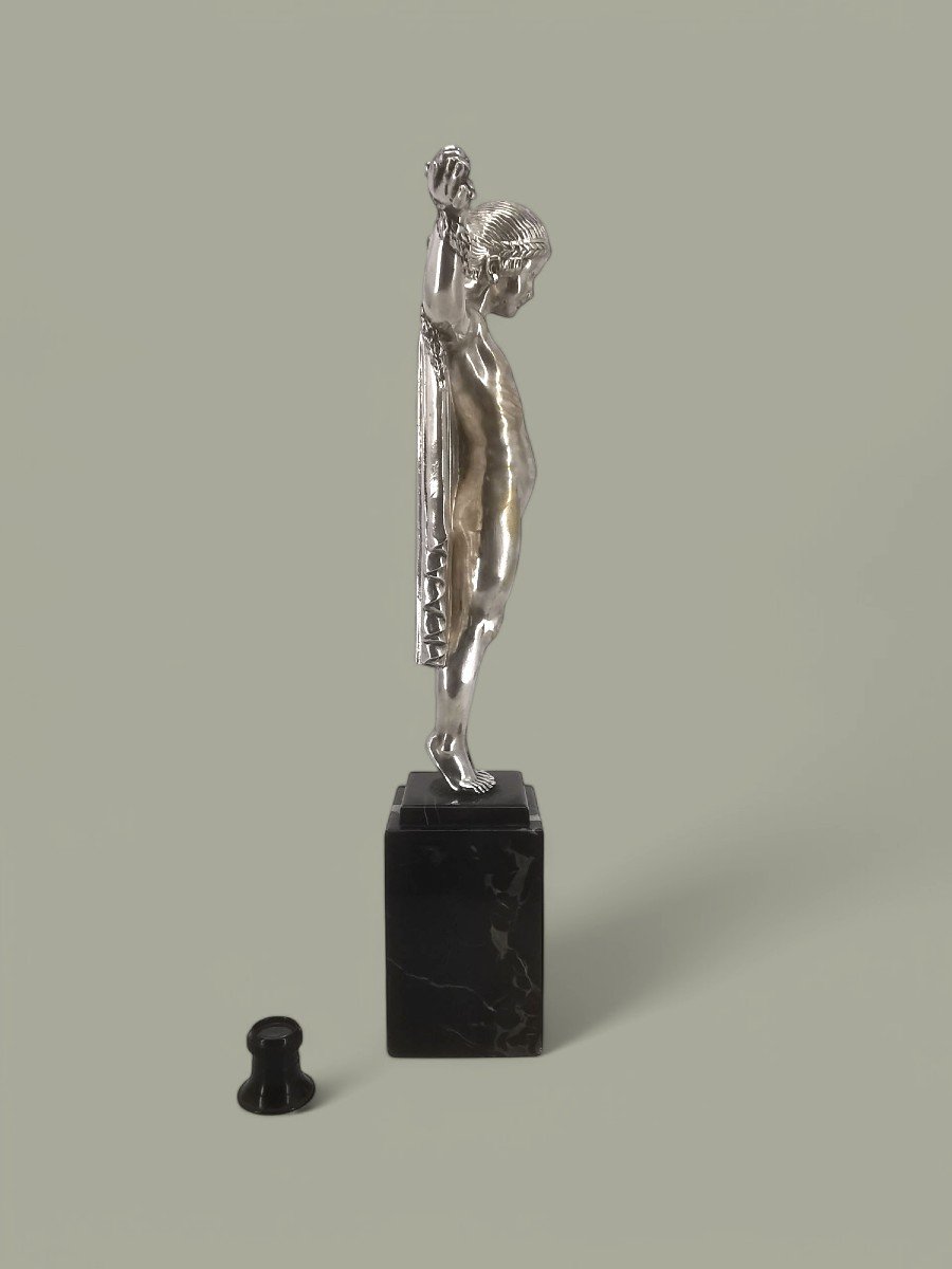 Silver Bronze Sculpture 1930 - Artist Gustave Poitvin (mascot) - 20th Century Art Deco Work-photo-3
