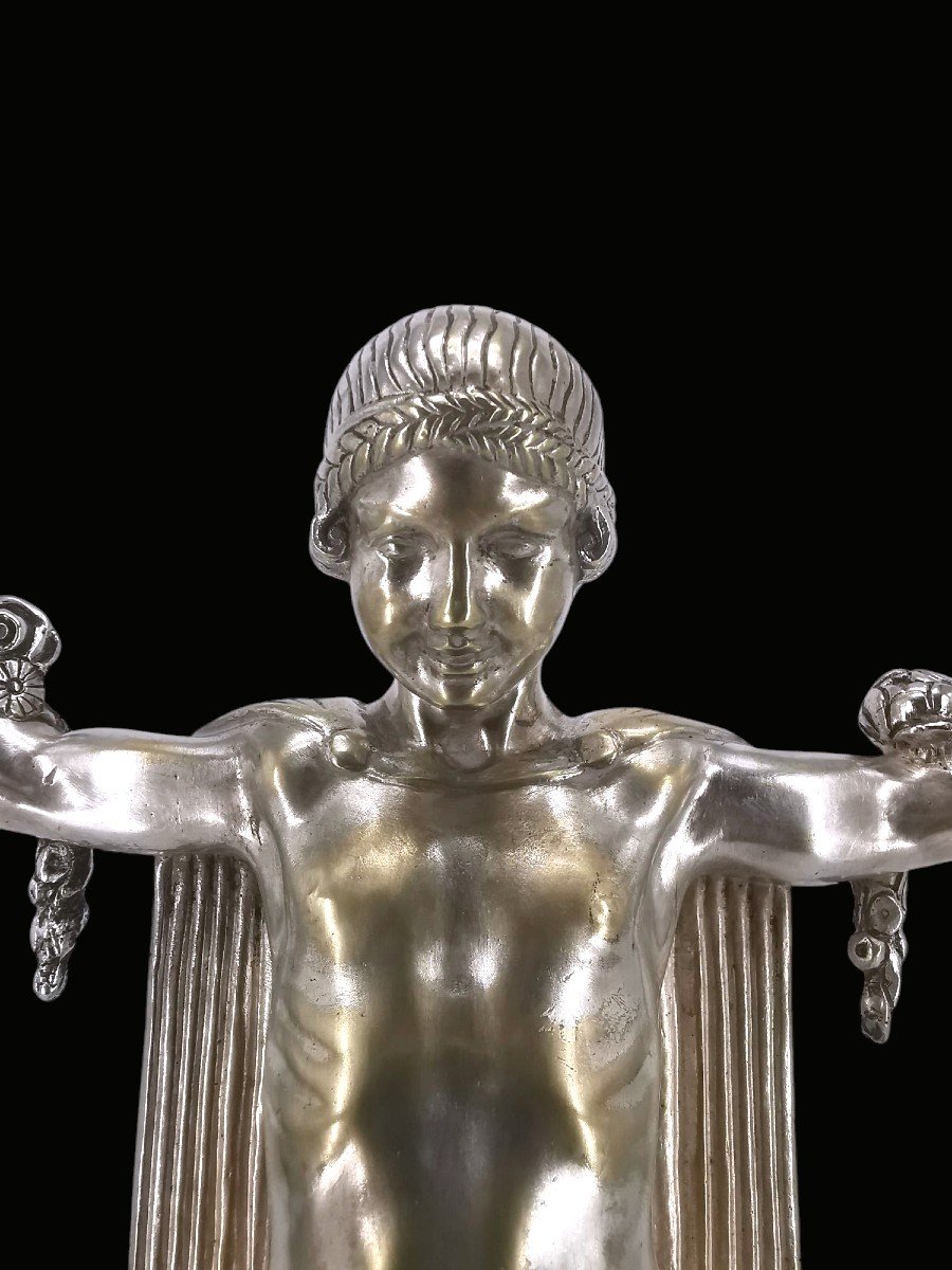 Silver Bronze Sculpture 1930 - Artist Gustave Poitvin (mascot) - 20th Century Art Deco Work-photo-6