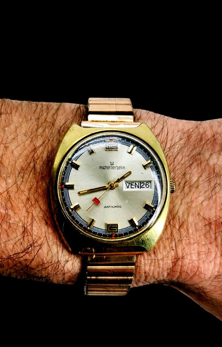 Mechanical Wristwatch - Gilded Steel By Michel Herbelin - 1970s Watchmaking  -photo-4