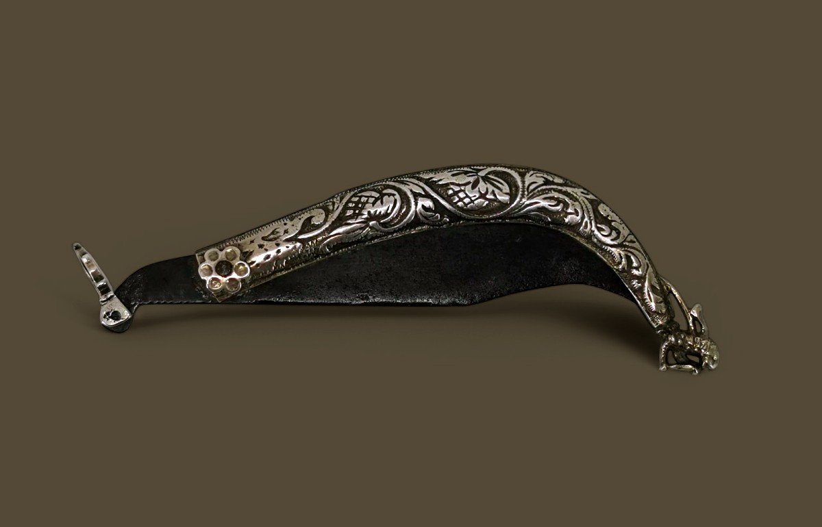 Curved Blade Knife – Silver Handle Oriental Goldwork – 18th Century Cutlery-photo-2