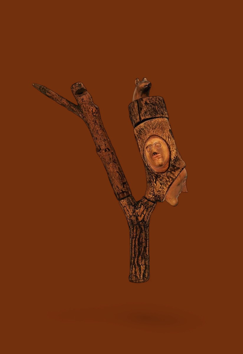 Pipe En Bois Sculpté - Curiosité populaire XIX ème -photo-3