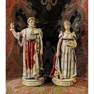 Ceramic Sculpture Of The Emperor, Napoleon And Josephine In Earthenware, French Porcelain