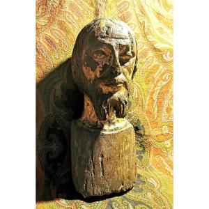 Ancient Late Gothic Sculpture - Bust / Religious Head - Late 15th Century,  Renaissance