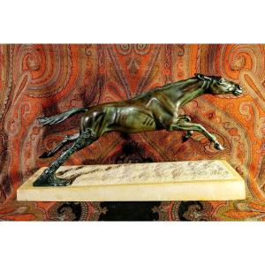 Sculpture Art-Déco Animalière équestre Max Le Verrier (cheval Patine Vert Antique 1930)