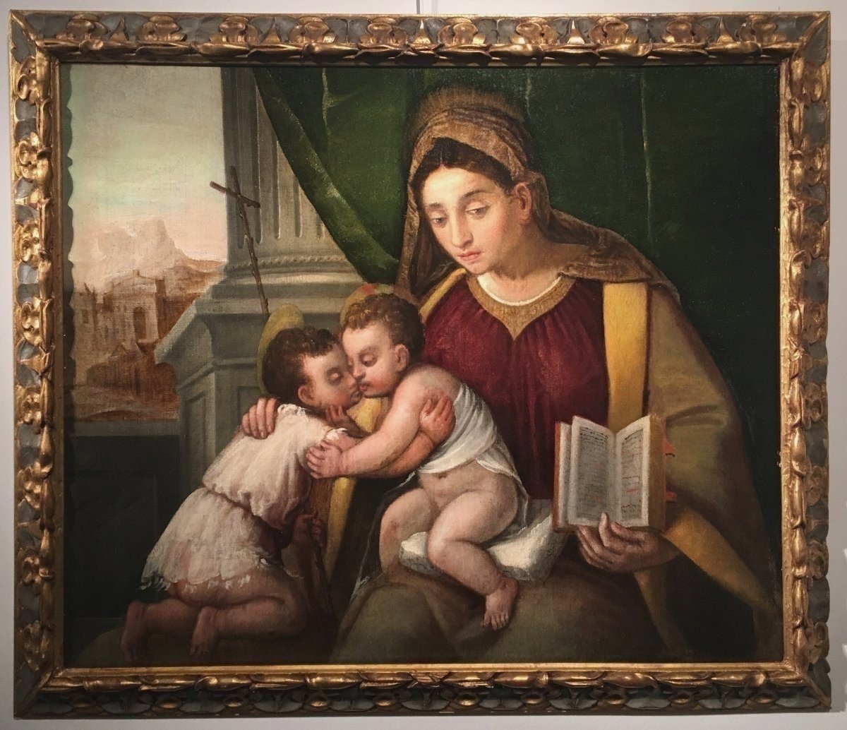 Virgin And Child And Saint John The Baptist, School Of Polidoro Lanciano, End Of The 16th Century.