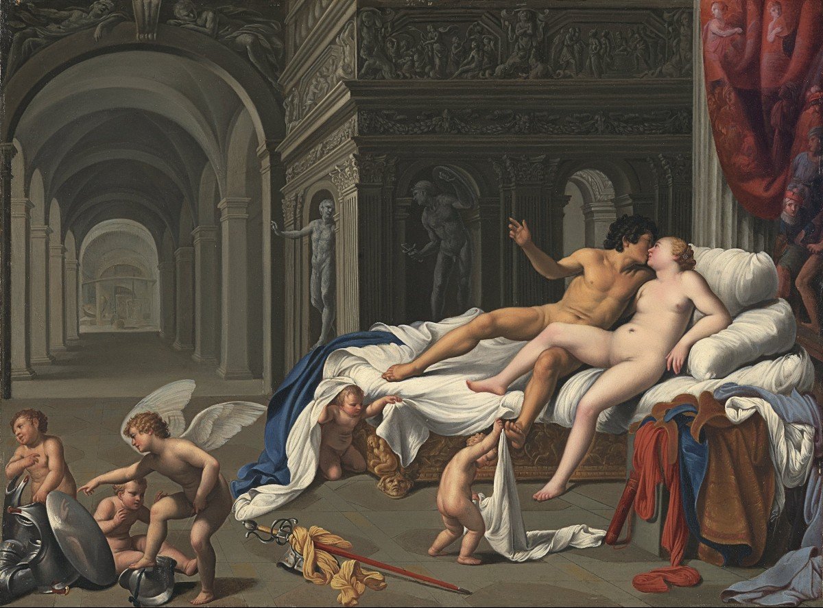 "Scène mythologique" tableau du XVIIème siècle, entourage de Carlo Saraceni-photo-1