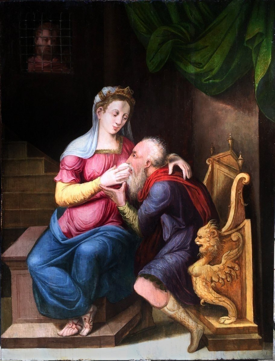 « Péro Et Cimon », Huile Sur Bois, Entourage D’antoine Caron Vers 1560 (école De Fontainebleau)-photo-2