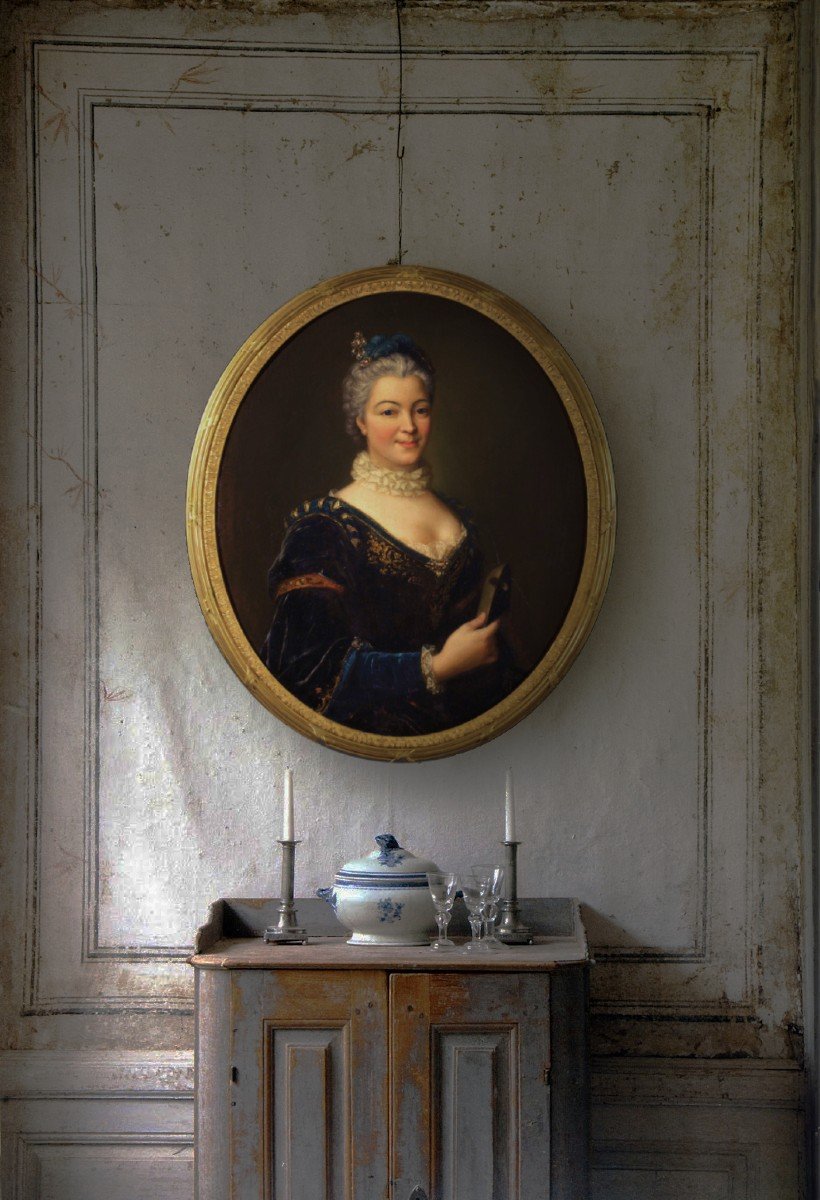 Portrait de Charlotte Desmares, comédienne, Entourage de J.B. Santerre, début  XVIIIème siècle.