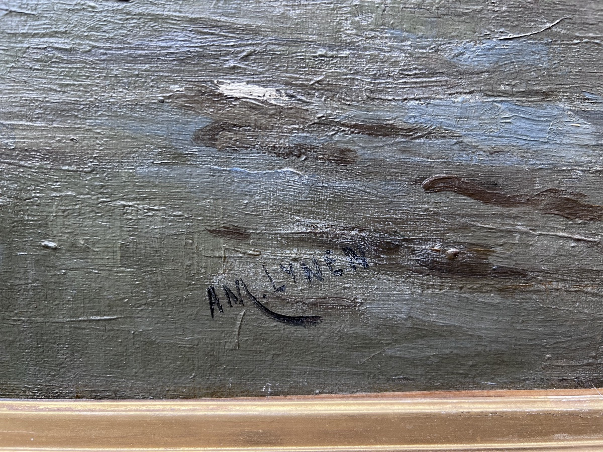 Les pêcheurs sur l’Escaut, huile sur toile. Amédée-ernest Lynen-photo-2