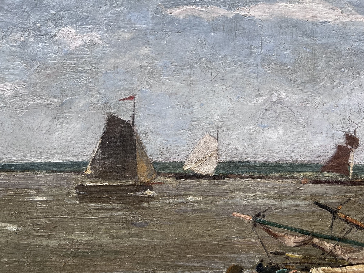 Les pêcheurs sur l’Escaut, huile sur toile. Amédée-ernest Lynen-photo-4