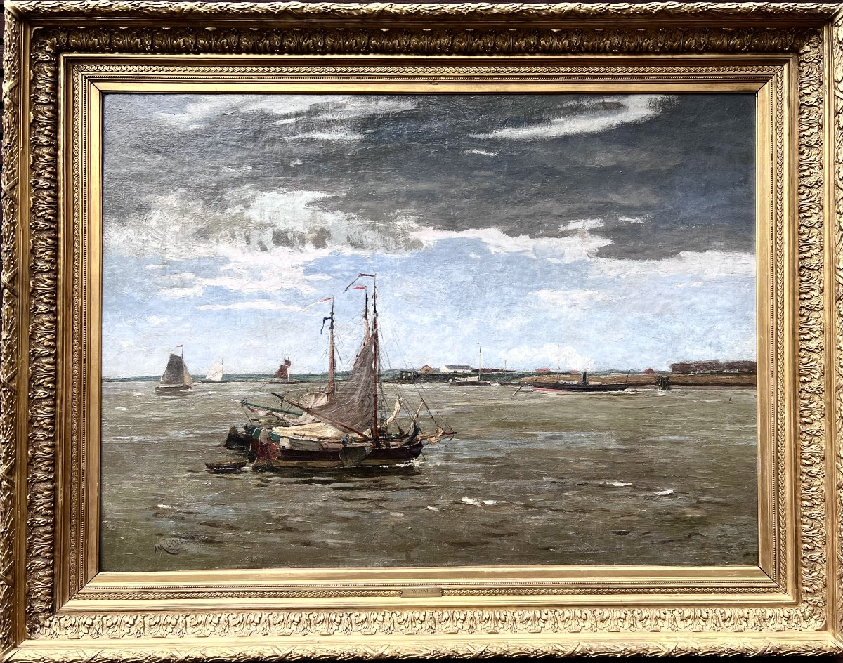 Les pêcheurs sur l’Escaut, huile sur toile. Amédée-ernest Lynen