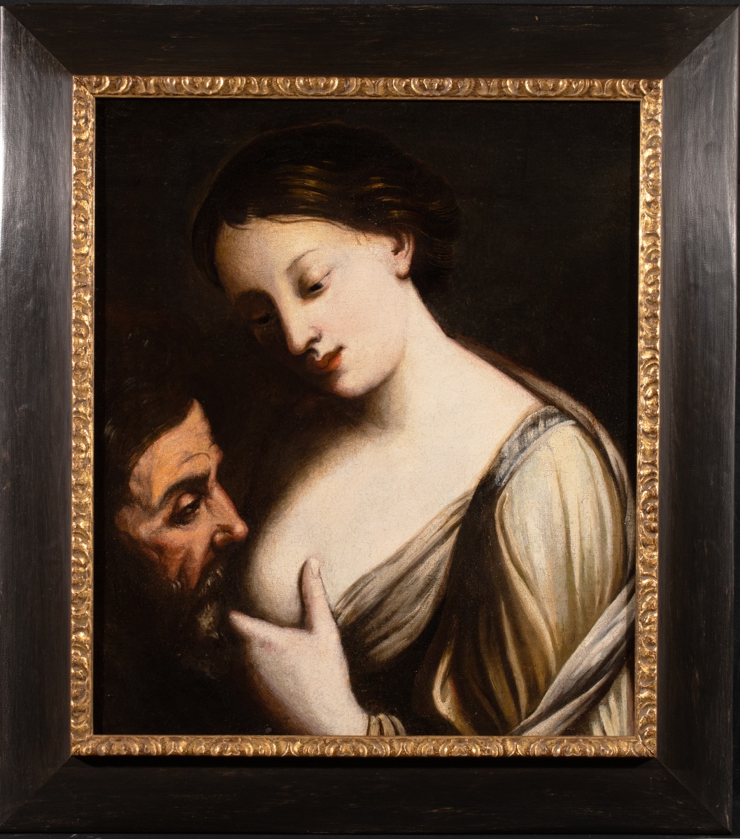 La Charité romaine, École italienne, vers 1650, Huile sur toile,  Inspirée de Guido Reni.