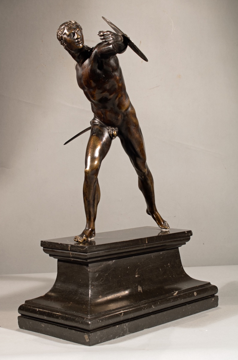 GLADIATEUR BORGHÈSE, SCULPTURE EN BRONZE. FRANCE ÉPOQUE XVIIÈME SIÈCLE.-photo-2