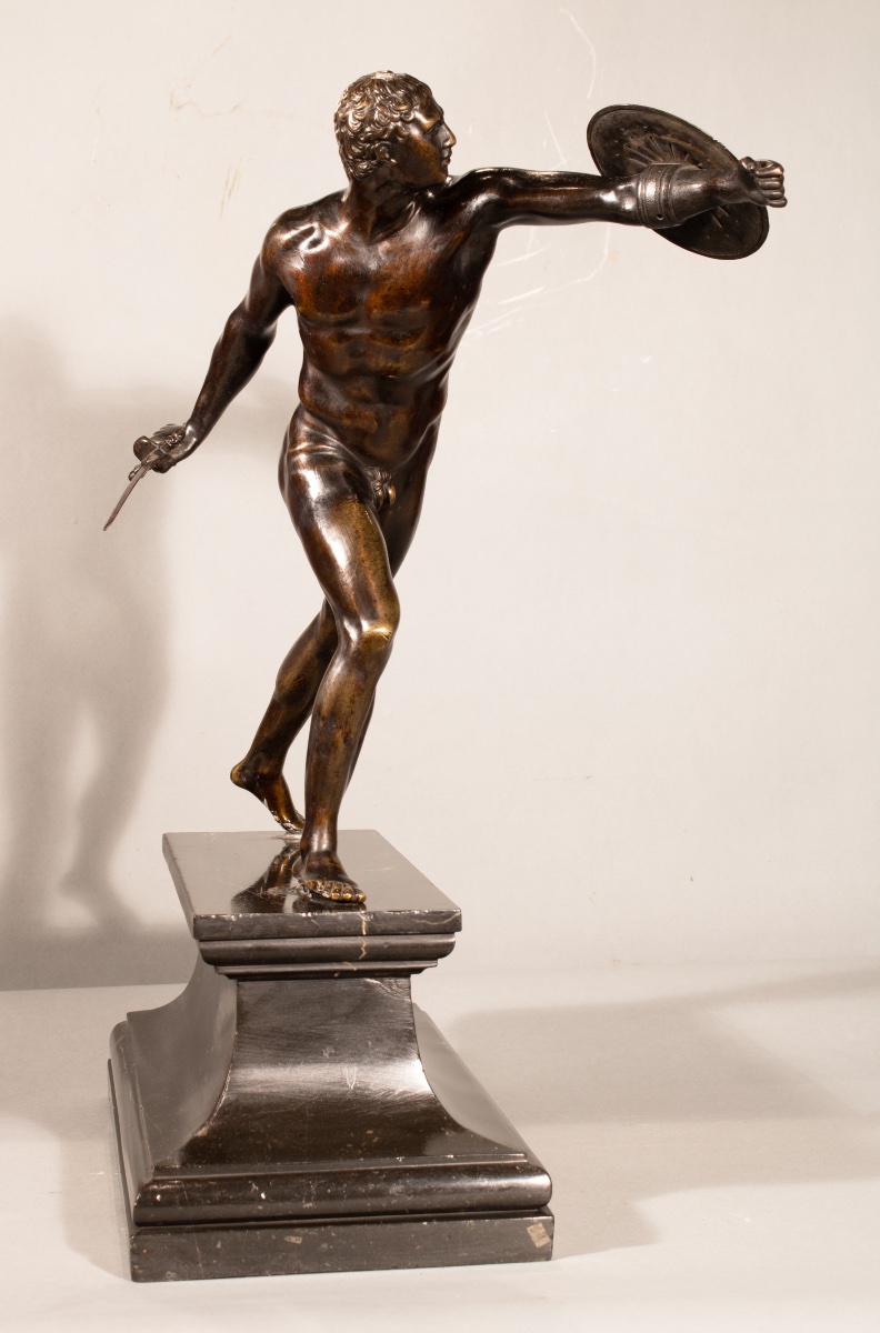 GLADIATEUR BORGHÈSE, SCULPTURE EN BRONZE. FRANCE ÉPOQUE XVIIÈME SIÈCLE.-photo-4