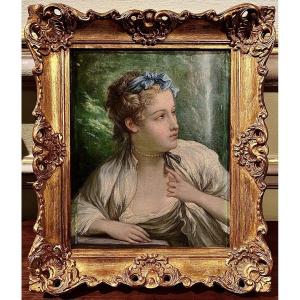 Portrait d'une courtisane, huile sur toile du XIXème siècle.