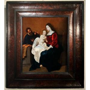 Holy Family, Painting On Copper, School Of Peter Paul Rubens, 17th Century.