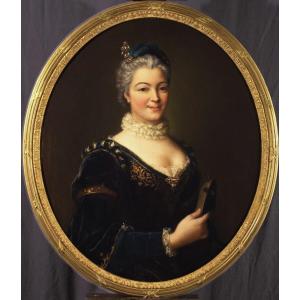 Portrait d'une dame de qualité au masque, Entourage de J.B. Santerre, début du XVIIIème siècle.
