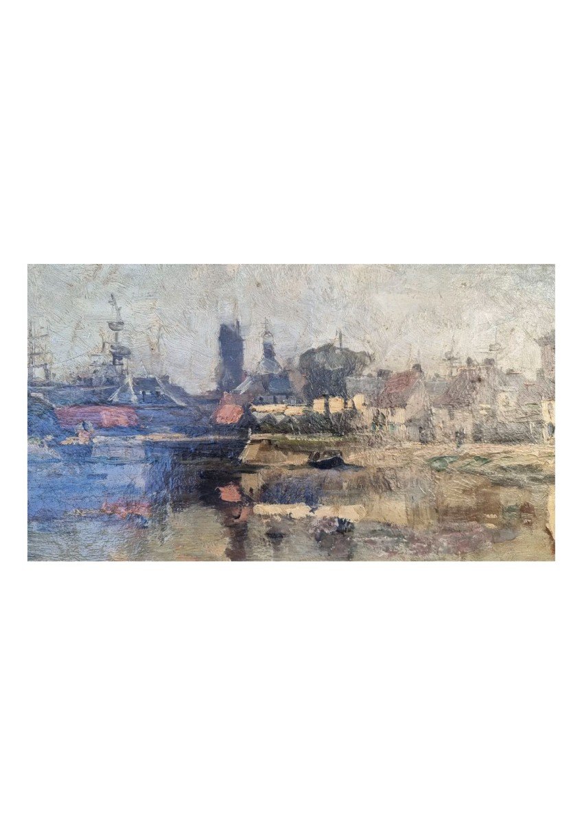 Peinture Ancienne Huile Sur Toile Paysage Marin, Architecture Auguste Donnay-photo-2