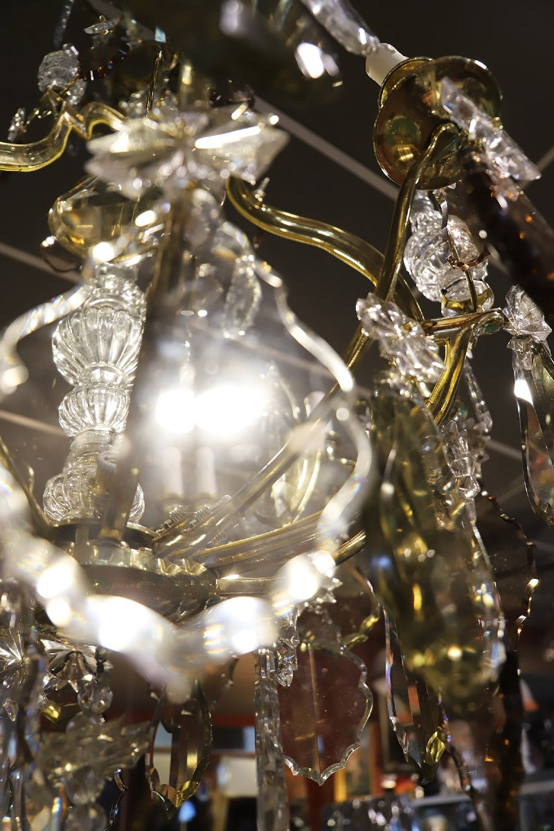Lustre Cristal Et Cage En Bronze-photo-4