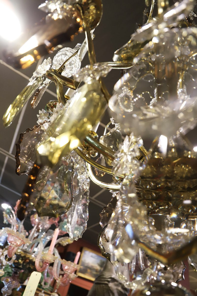 Lustre Cristal Et Cage En Bronze-photo-2