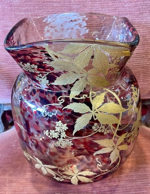 VASE POLYCHROME A DECOR OR ET FEUILLAGE-photo-4