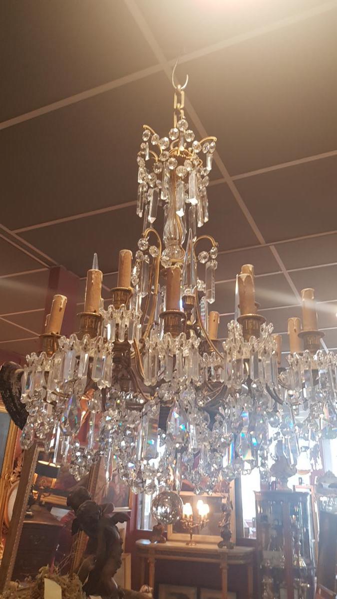 Grand Lustre XIX En Bronze Et Cristal 