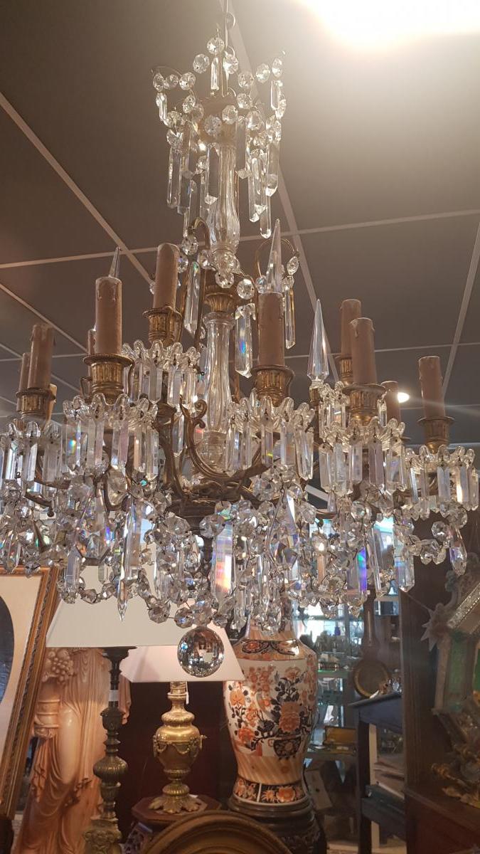 Grand Lustre XIX En Bronze Et Cristal -photo-2