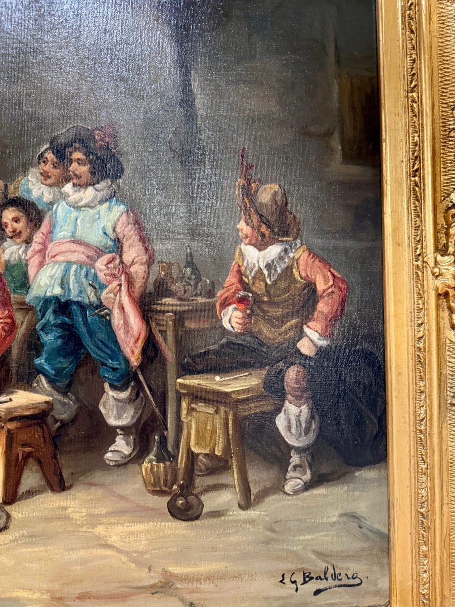 TABLEAU Luigi G. BALDERO Mousquetaires scène de taverne-photo-3