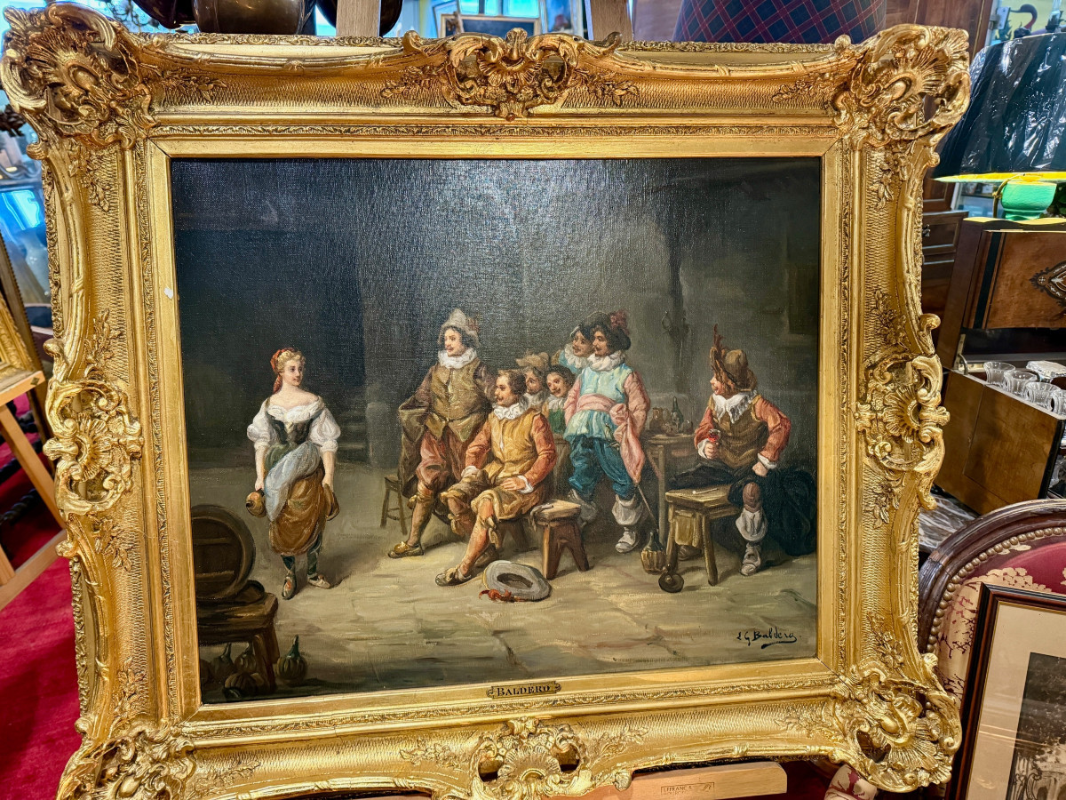 TABLEAU Luigi G. BALDERO Mousquetaires scène de taverne