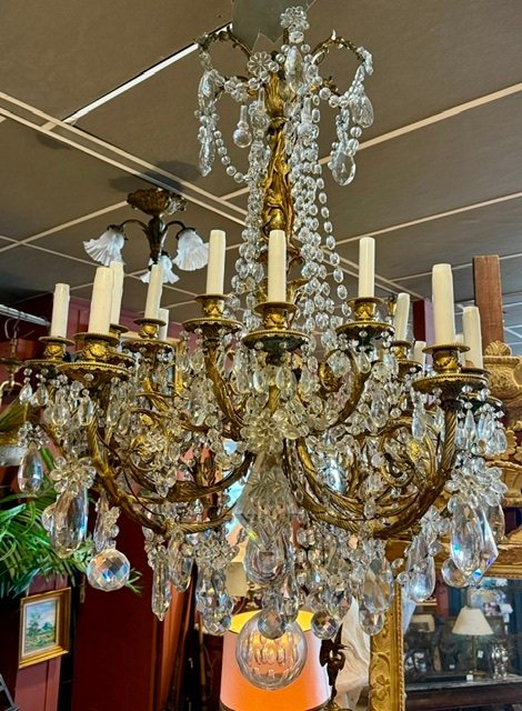Bronze Chandelier With Crystal Pendants-photo-2