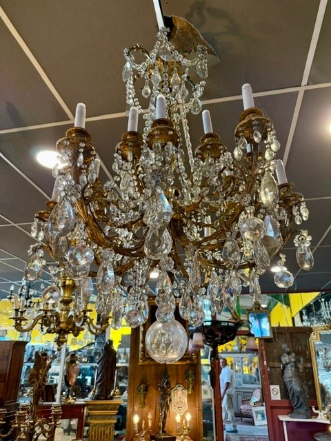 Bronze Chandelier With Crystal Pendants-photo-3