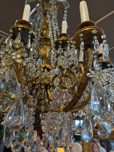 Bronze Chandelier With Crystal Pendants-photo-4