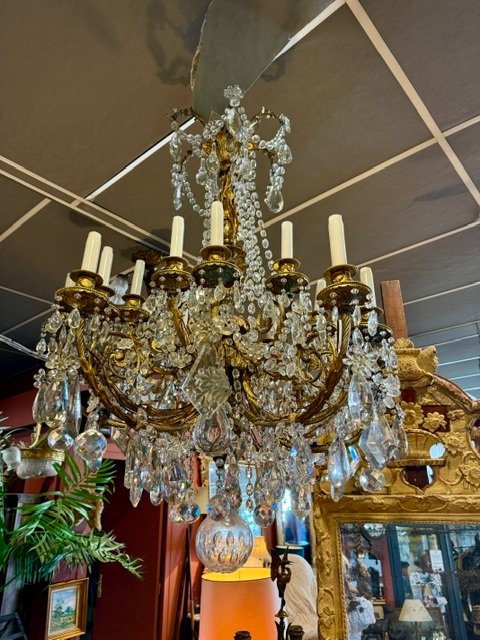 Bronze Chandelier With Crystal Pendants
