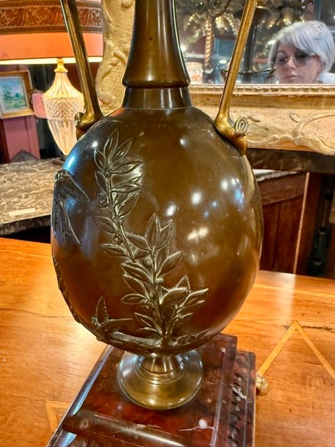 PAIRE DE GRANDS CANDELABRES EN BRONZE, signé  F.BARBEDIENNE-photo-4