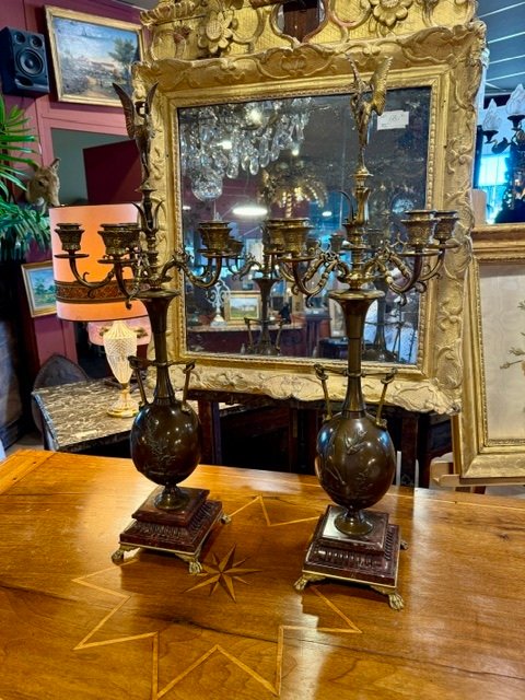 PAIRE DE GRANDS CANDELABRES EN BRONZE, signé  F.BARBEDIENNE-photo-2