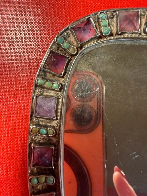 Miroir à main MATL – Matilde Poulat – Argent 925, améthystes et turquoises-photo-3