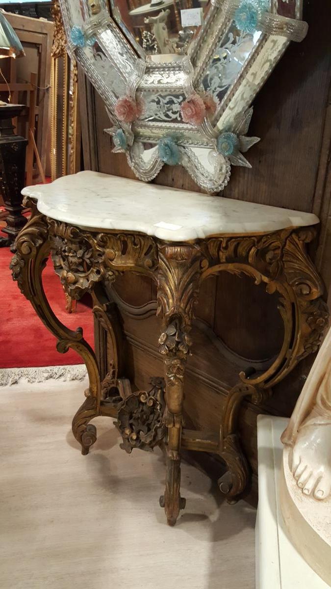 Console Louis XV Style Golden Wood-photo-2