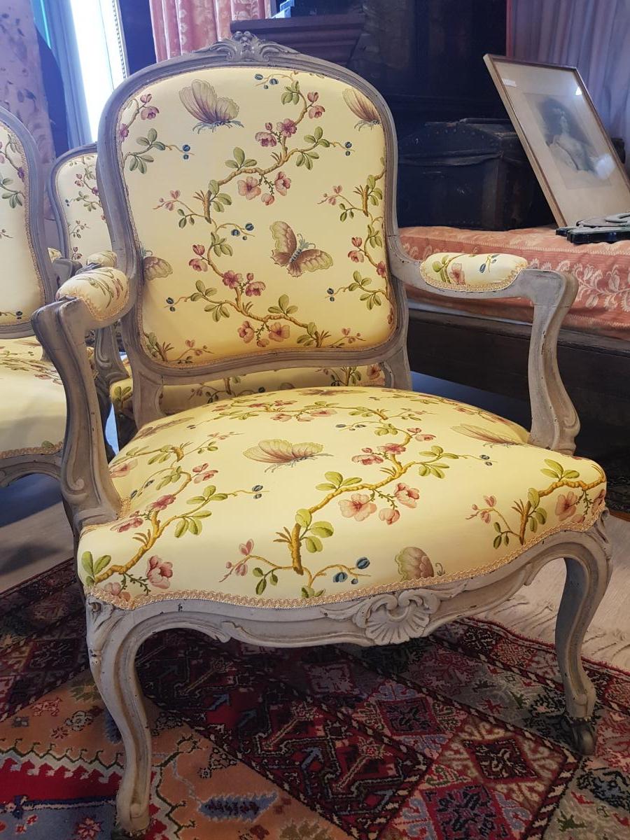 Louis XV Style Living Room In Gray Lacquered Wood-photo-3
