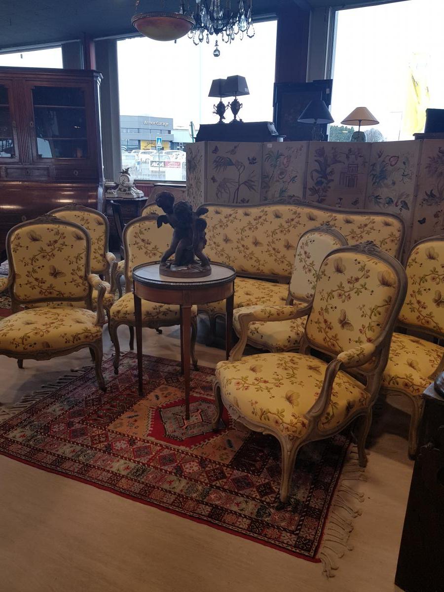 Louis XV Style Living Room In Gray Lacquered Wood-photo-4