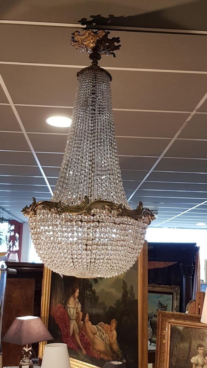 Grand Lustre Mongolfier En Bronze Et Cristal 