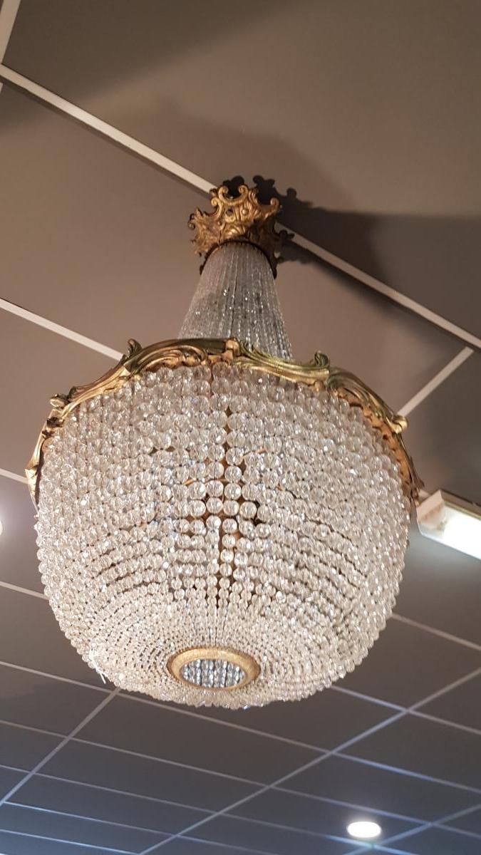 Grand Lustre Mongolfier En Bronze Et Cristal -photo-2