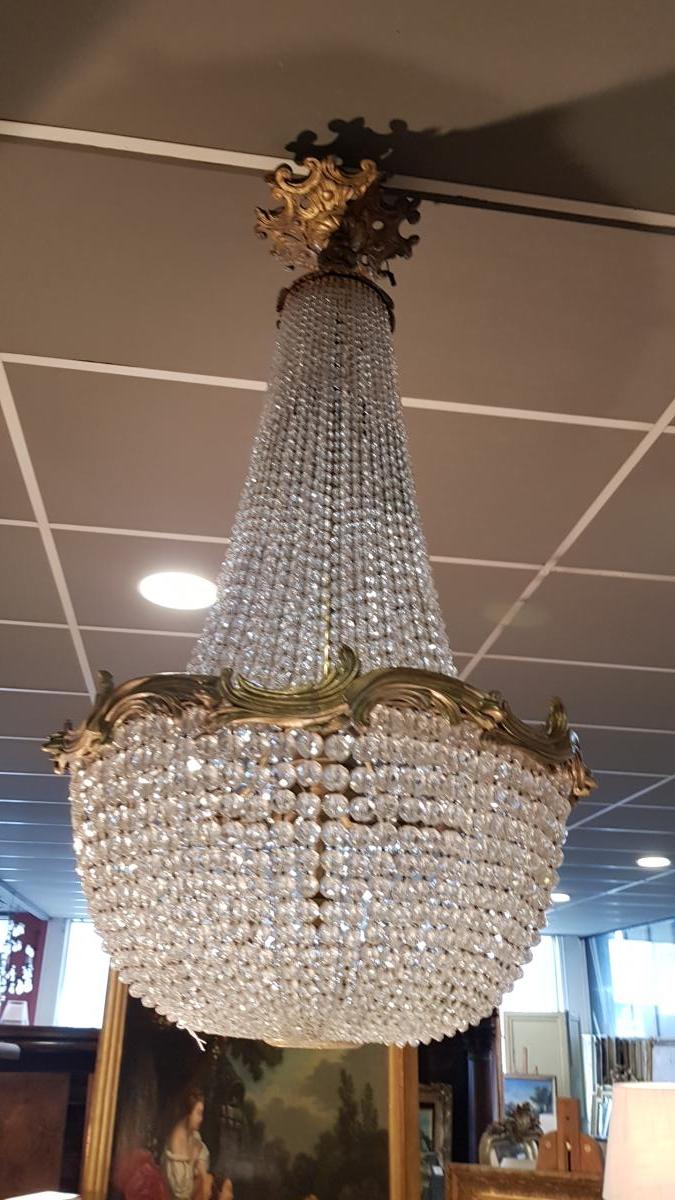 Grand Lustre Mongolfier En Bronze Et Cristal -photo-3