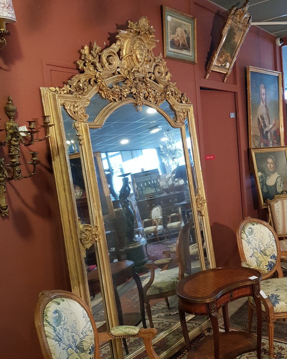 XIX Mirror In Wood And Gold Stucco With Gold Leaf-photo-2