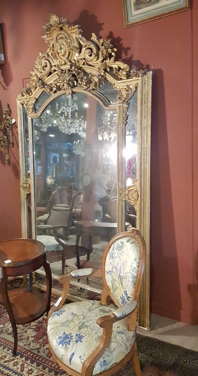 XIX Mirror In Wood And Gold Stucco With Gold Leaf-photo-3